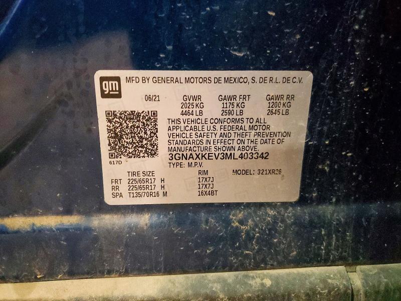 64415196 :رقم المزاد ، 3GNAXKEV3ML403342 vin ، 2021 Chevrolet Equinox مزاد بيع