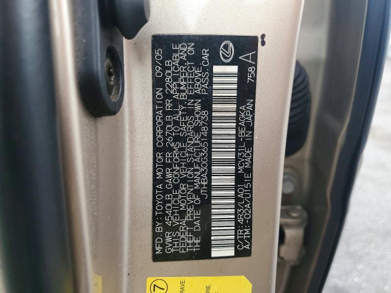 Aukcja sprzedaży 2006 Lexus Es, vin: JTHBA30G365148738, numer aukcji: 65949976