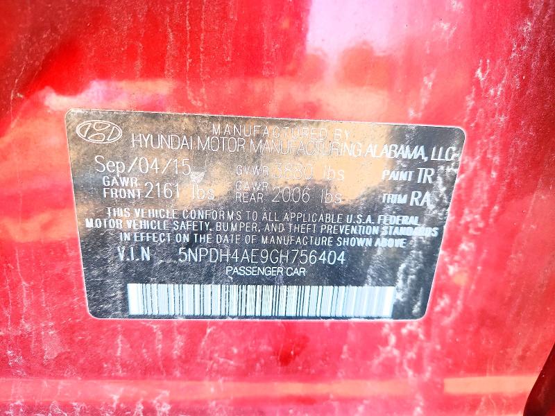 63553816 :رقم المزاد ، 5NPDH4AE9GH756404 vin ، 2016 Hyundai Elantra مزاد بيع