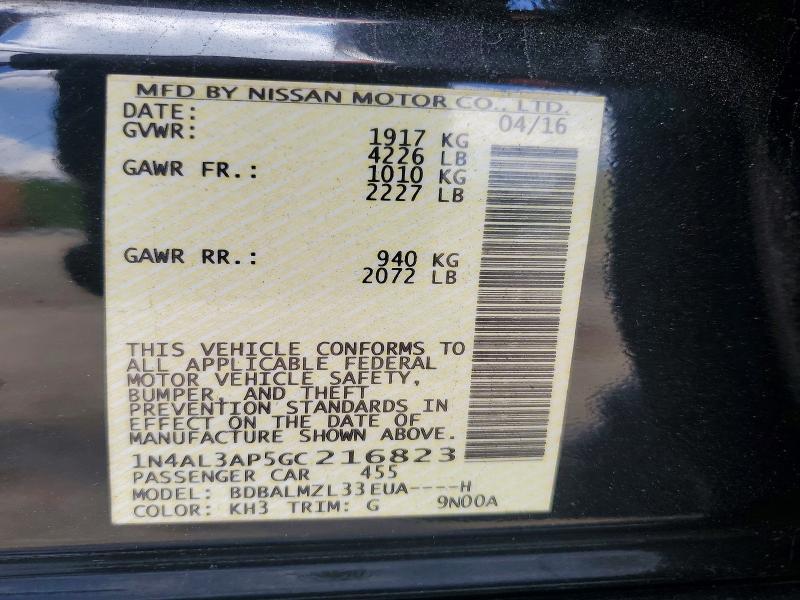63788396 :رقم المزاد ، 1N4AL3AP5GC216823 vin ، 2016 Nissan Altima مزاد بيع