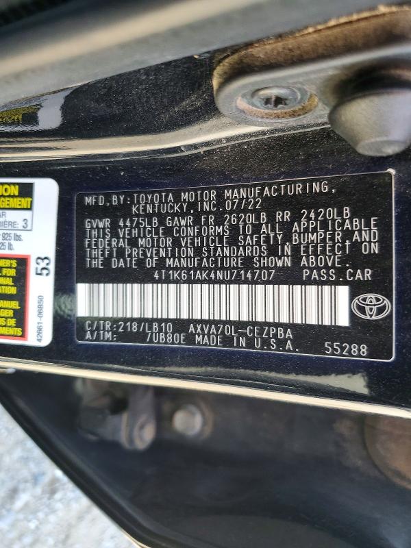 Продажа на аукционе авто 2022 Toyota Camry, vin: 4T1K61AK4NU714707, номер лота: 65658506