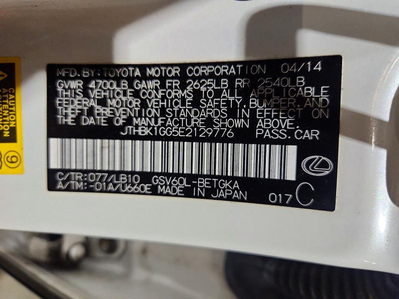 Aukcja sprzedaży 2014 Lexus Es, vin: JTHBK1GG5E2129776, numer aukcji: 62970336