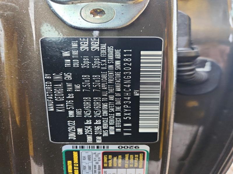 63010976 :رقم المزاد ، 5XYP34HC4NG302811 vin ، 2022 Kia Telluride مزاد بيع