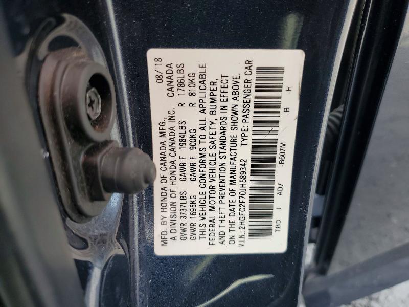 Продажа на аукционе авто 2018 Honda Civic, vin: 2HGFC2F70JH589342, номер лота: 63705926