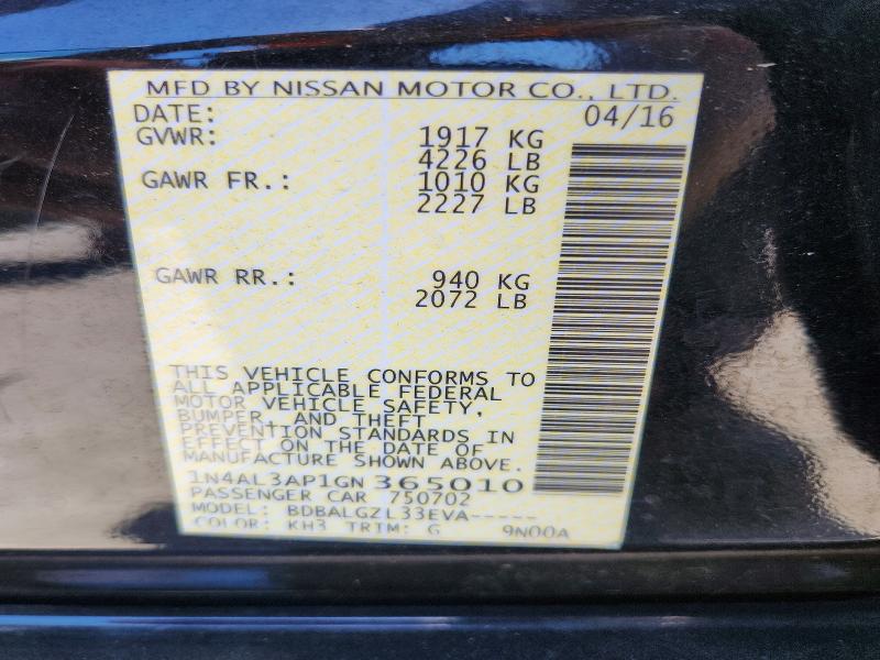 Продажа на аукционе авто 2016 Nissan Altima, vin: 1N4AL3AP1GN365010, номер лота: 65843706