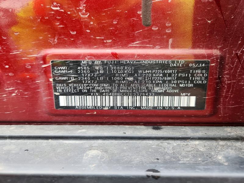 2014 Subaru Outback მანქანა იყიდება აუქციონზე, vin: 4S4BRBCC2E3326433, აუქციონის ნომერი: 67018826
