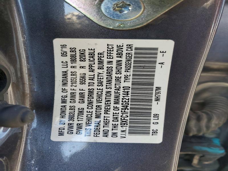 2016 Honda Civic მანქანა იყიდება აუქციონზე, vin: 19XFC1F94GE214410, აუქციონის ნომერი: 64696066