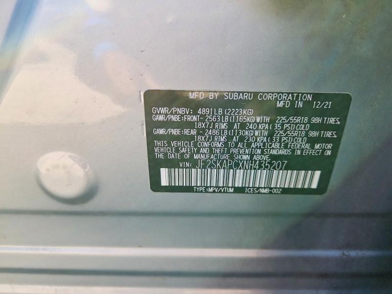 2022 Subaru Forester მანქანა იყიდება აუქციონზე, vin: JF2SKAPCXNH435207, აუქციონის ნომერი: 65917326