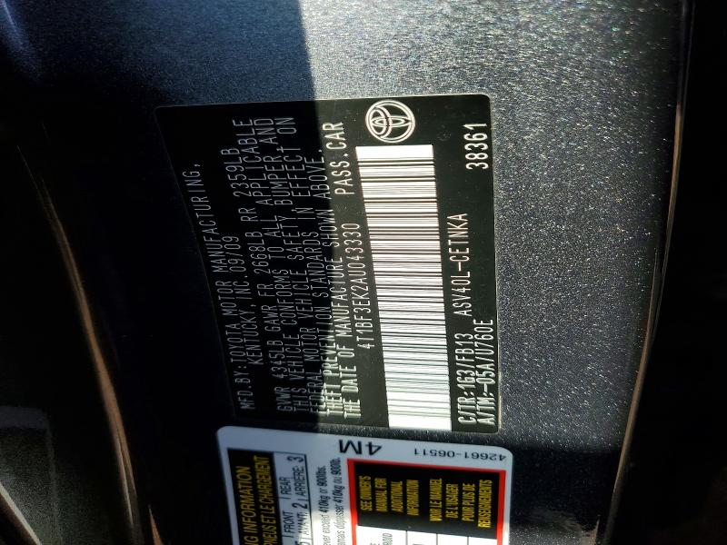 Продаж на аукціоні авто 2010 Toyota Camry, vin: 4T1BF3EK2AU043330, номер лоту: 64803756