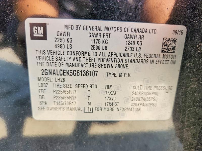 Aukcja sprzedaży 2016 Chevrolet Equinox, vin: 2GNALCEK5G6136107, numer aukcji: 64736546