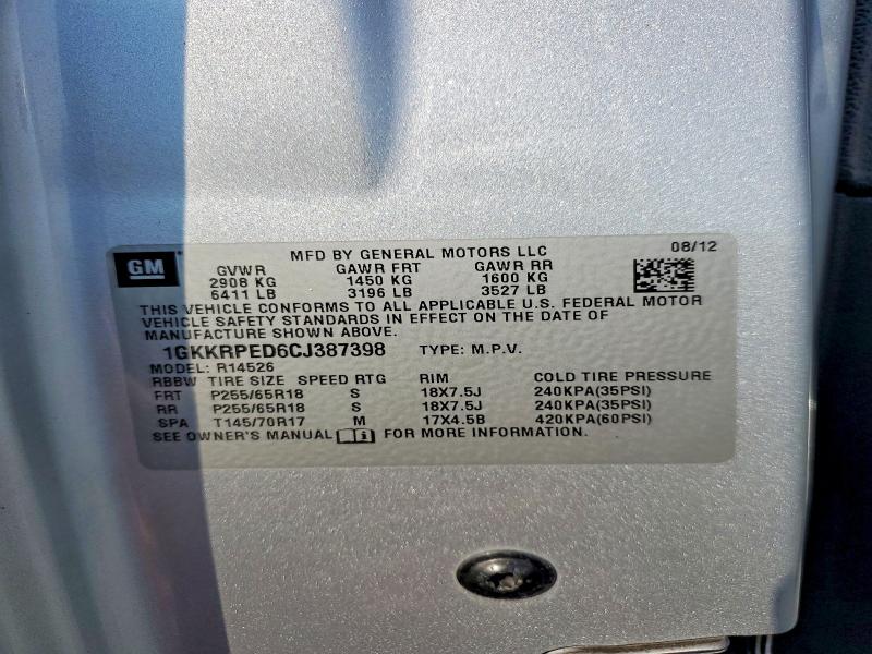 63720856 :رقم المزاد ، 1GKKRPED6CJ387398 vin ، 2012 Gmc Acadia مزاد بيع