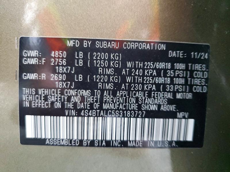 Aukcja sprzedaży 2025 Subaru Outback, vin: 4S4BTALC5S3183727, numer aukcji: 66407756