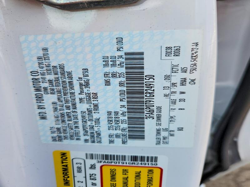 Продажа на аукционе авто 2016 Ford Fusion, vin: 3FA6P0T91GR249150, номер лота: 64784086