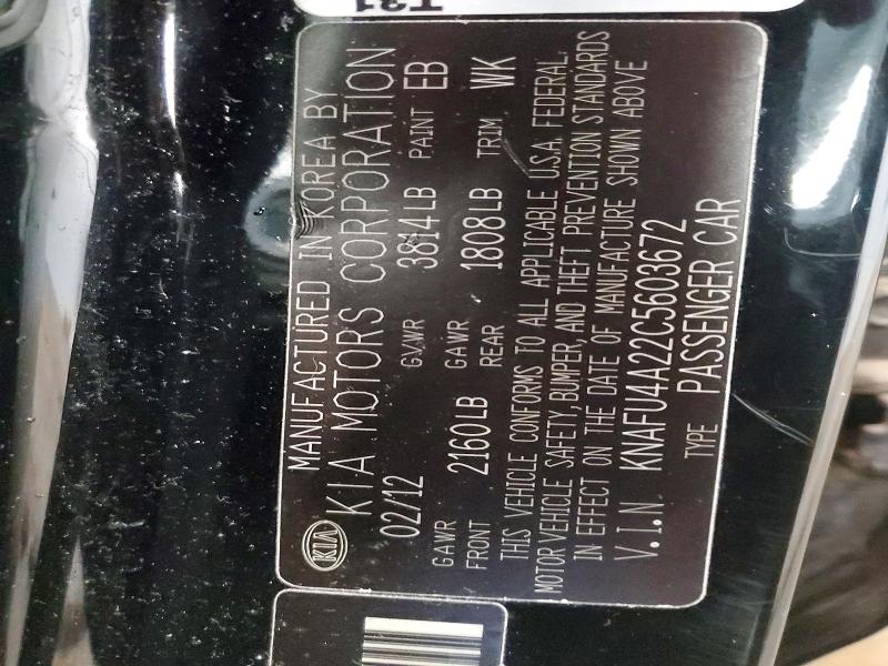 65167216 :رقم المزاد ، KNAFU4A22C5603672 vin ، 2012 Kia Forte مزاد بيع