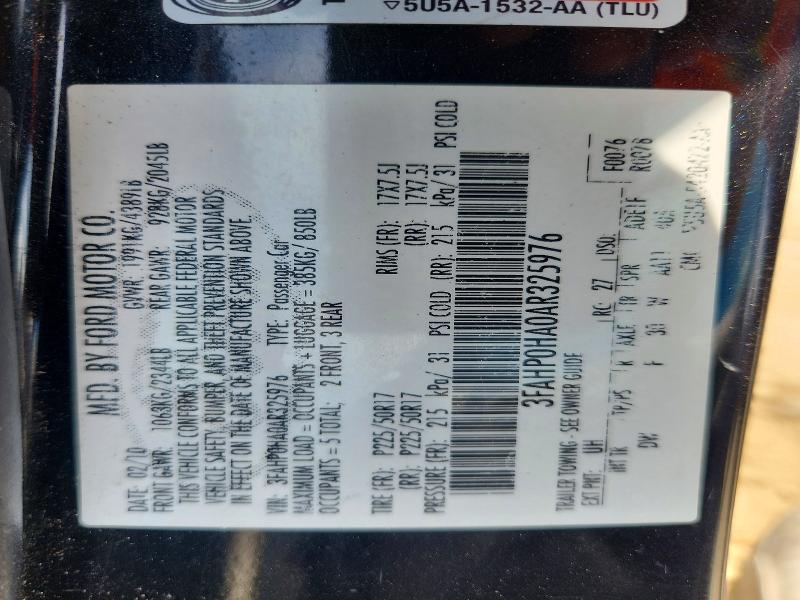 Aukcja sprzedaży 2010 Ford Fusion, vin: 3FAHP0HA0AR325976, numer aukcji: 63475446