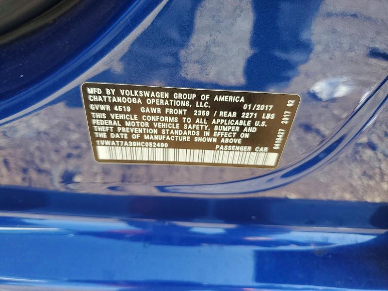 Продаж на аукціоні авто 2017 Volkswagen Passat, vin: 1VWAT7A39HC052490, номер лоту: 65271896