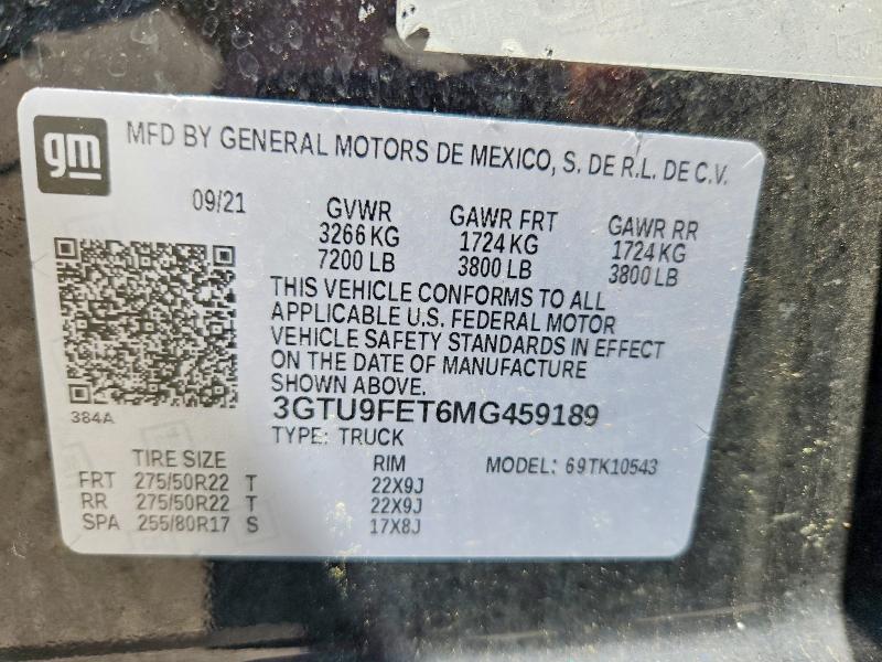 Продаж на аукціоні авто 2021 Gmc Sierra, vin: 3GTU9FET6MG459189, номер лоту: 62416676