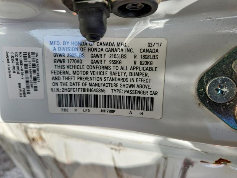 63779596 :رقم المزاد ، 2HGFC1F78HH645855 vin ، 2017 Honda Civic مزاد بيع