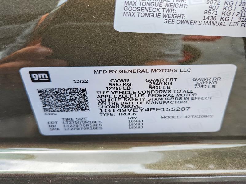 Auction sale of the 2023 Gmc Sierra, vin: 1GT49VEY4PF155287, lot number: 65569266