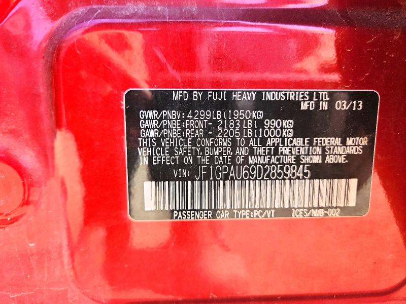 Aukcja sprzedaży 2013 Subaru Impreza, vin: JF1GPAU69D2859845, numer aukcji: 65924376
