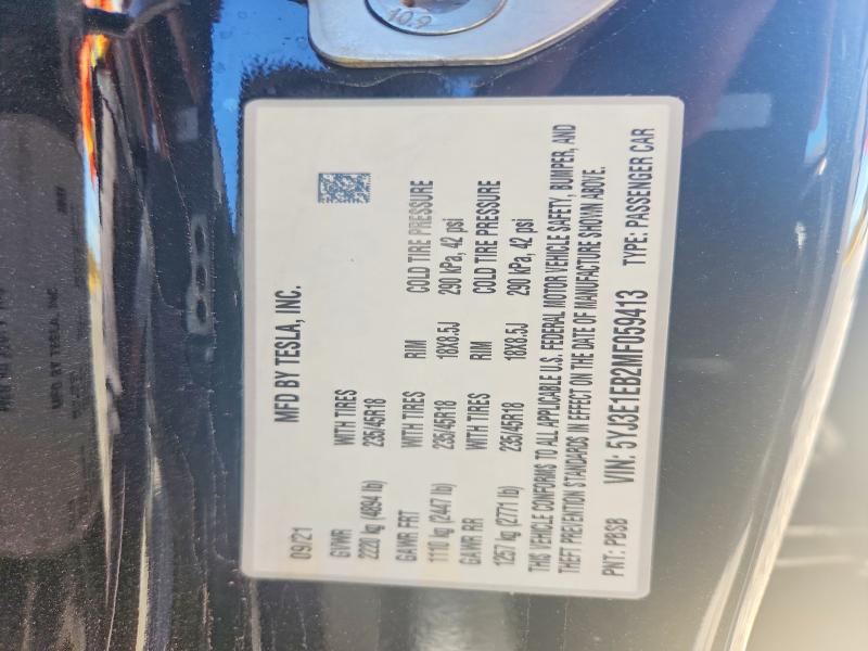 Продаж на аукціоні авто 2021 Tesla Model 3, vin: 5YJ3E1EB2MF059413, номер лоту: 66132476