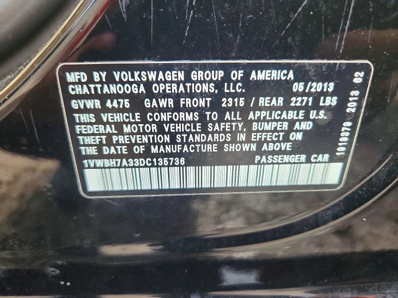 Продаж на аукціоні авто 2013 Volkswagen Passat, vin: 1VWBH7A33DC135736, номер лоту: 66960196