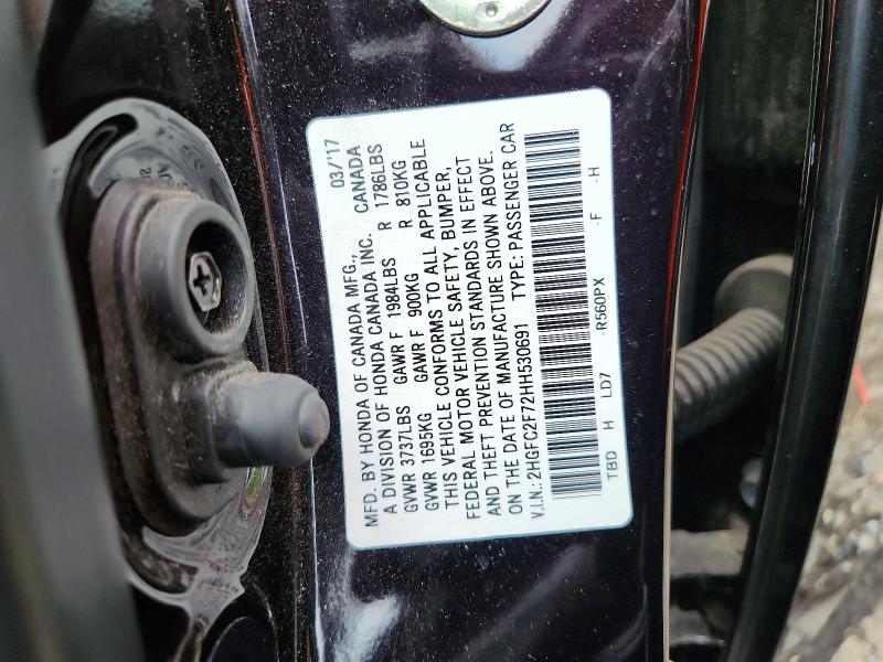 Aukcja sprzedaży 2017 Honda Civic, vin: 2HGFC2F72HH530691, numer aukcji: 65367806