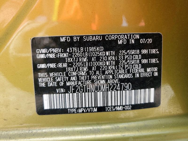 2021 Subaru Crosstrek მანქანა იყიდება აუქციონზე, vin: JF2GTHNC0MH224790, აუქციონის ნომერი: 64627536
