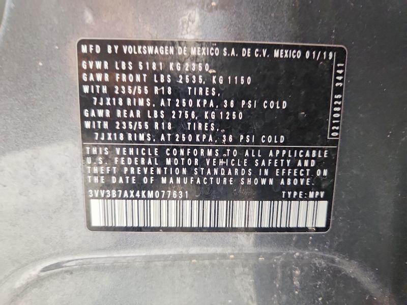 64652506 :رقم المزاد ، 3VV3B7AX4KM077631 vin ، 2019 Volkswagen Tiguan مزاد بيع