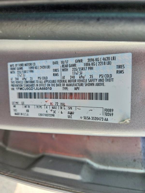 Aukcja sprzedaży 2018 Ford Escape, vin: 1FMCU0GD1JUA66010, numer aukcji: 63661906