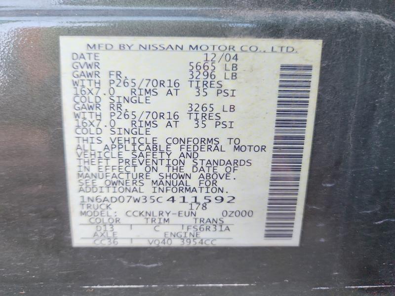 Aukcja sprzedaży 2005 Nissan Frontier, vin: 1N6AD07W35C411592, numer aukcji: 65400706