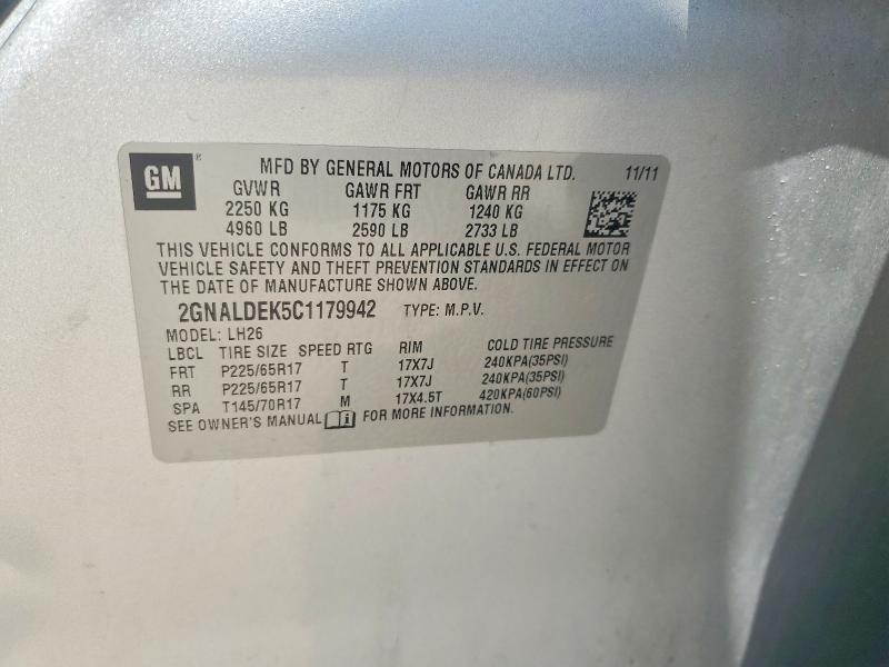 Продаж на аукціоні авто 2012 Chevrolet Equinox, vin: 2GNALDEK5C1179942, номер лоту: 63874196