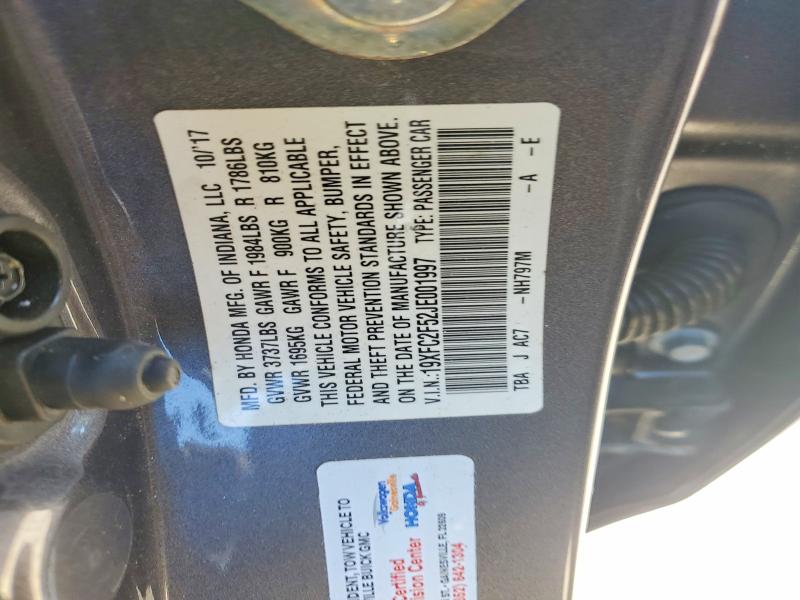 2018 Honda Civic მანქანა იყიდება აუქციონზე, vin: 19XFC2F52JE001997, აუქციონის ნომერი: 63621726