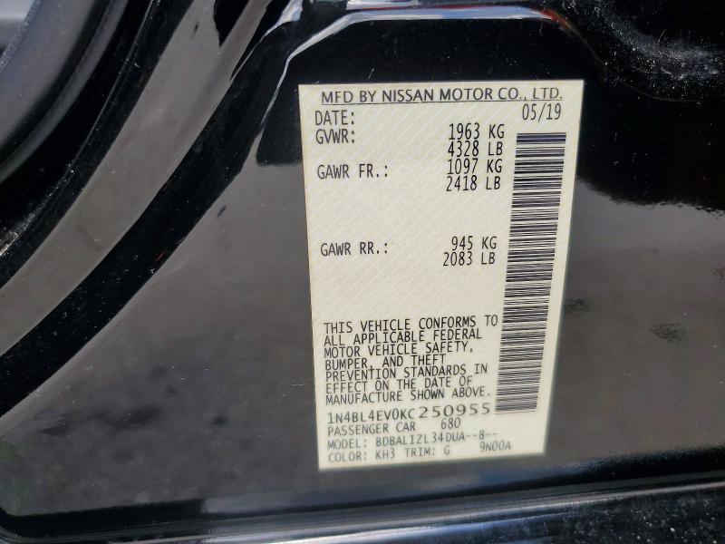 Продаж на аукціоні авто 2019 Nissan Altima, vin: 1N4BL4EV0KC250955, номер лоту: 64011076
