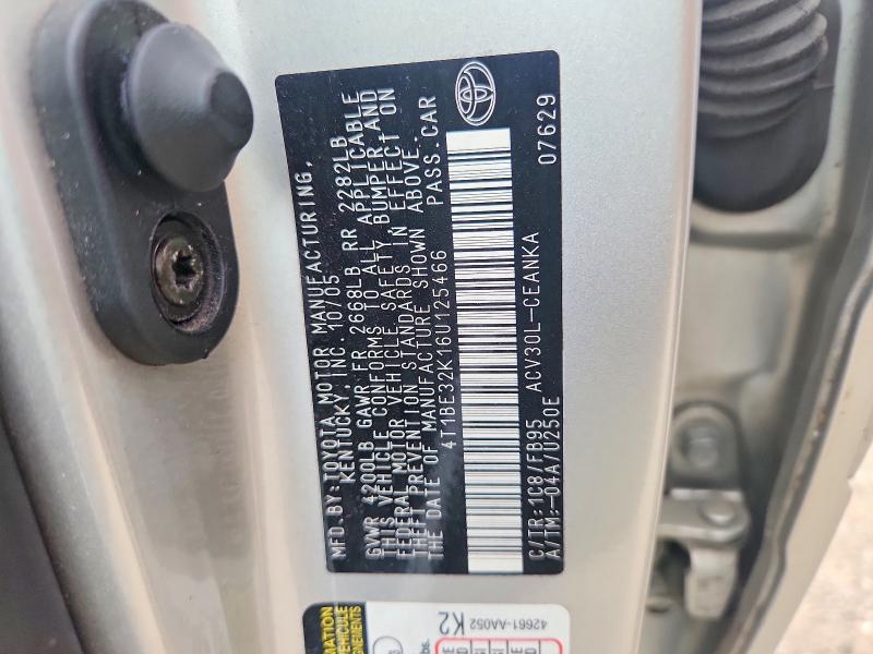65539406 :رقم المزاد ، 4T1BE32K16U125466 vin ، 2006 Toyota Camry مزاد بيع