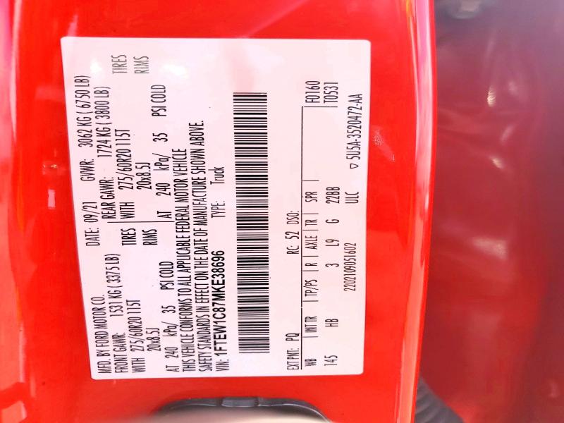 Aukcja sprzedaży 2021 Ford F150, vin: 1FTEW1C87MKE38696, numer aukcji: 64157186