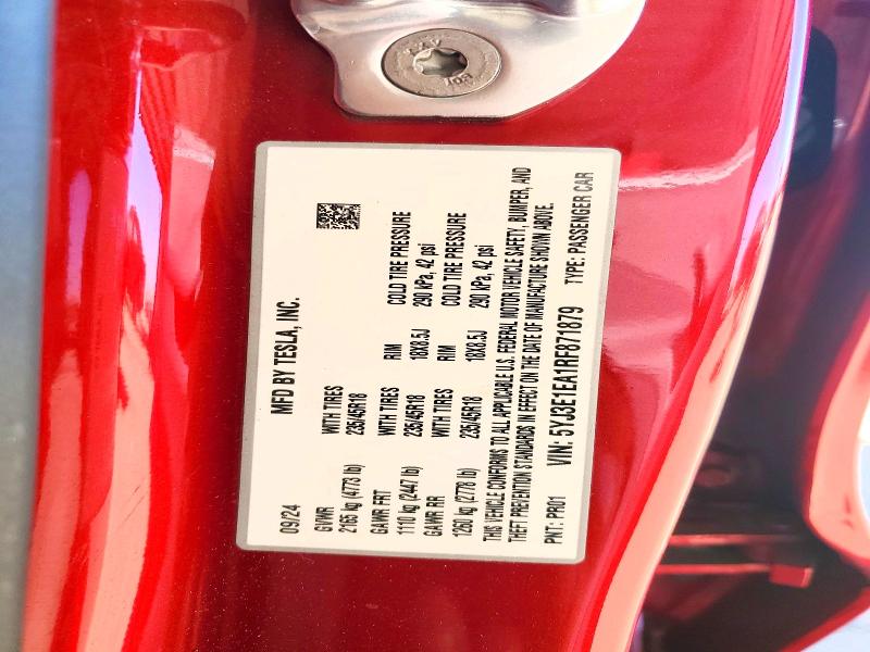 2024 Tesla Model 3 მანქანა იყიდება აუქციონზე, vin: 5YJ3E1EA1RF871879, აუქციონის ნომერი: 67303276