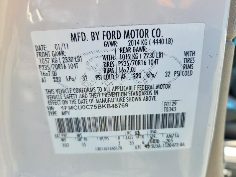 Aukcja sprzedaży 2011 Ford Escape, vin: 1FMCU0C75BKB48769, numer aukcji: 66190136