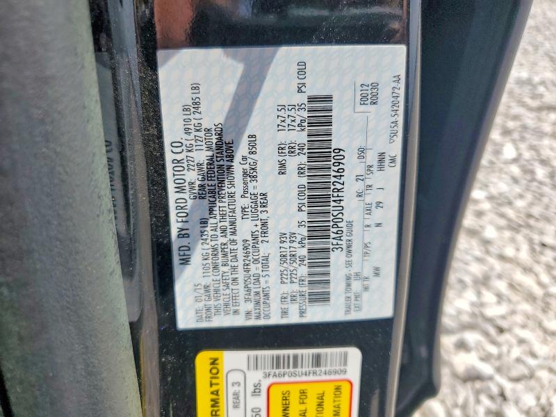 Aukcja sprzedaży 2015 Ford Fusion, vin: 3FA6P0SU4FR246909, numer aukcji: 65112066