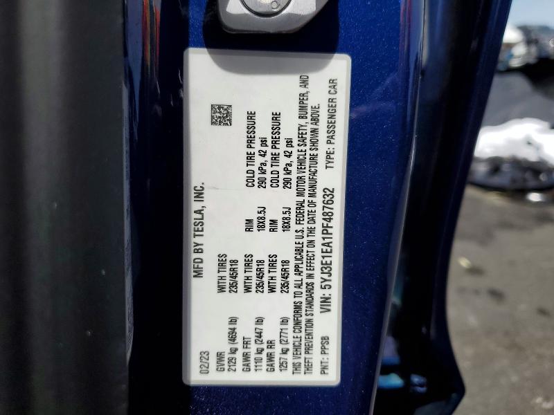 64100126 :رقم المزاد ، 5YJ3E1EA1PF487632 vin ، 2023 Tesla Model 3 مزاد بيع
