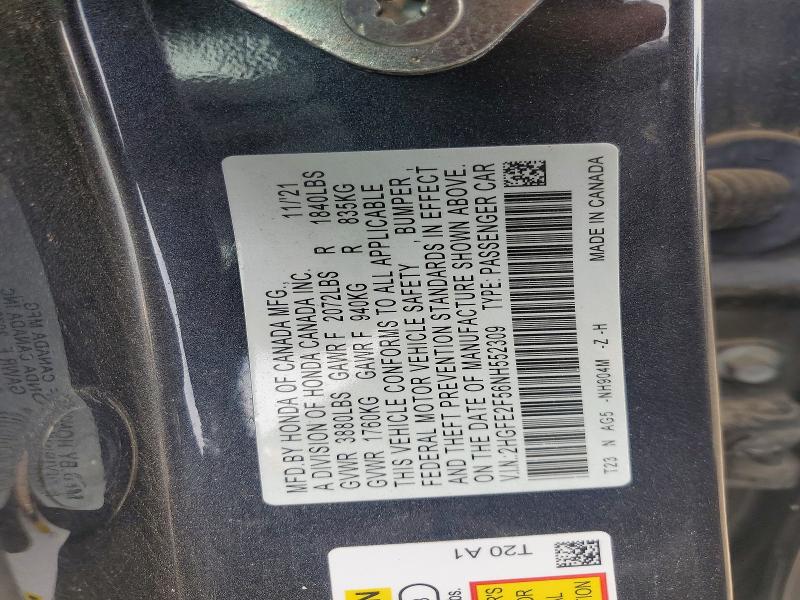 65200746 :رقم المزاد ، 2HGFE2F56NH552309 vin ، 2022 Honda Civic مزاد بيع
