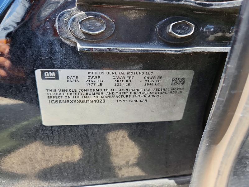 64658306 :رقم المزاد ، 1G6AN5SY3G0194820 vin ، 2016 Cadillac Ats-v مزاد بيع