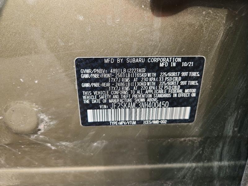 63056776 :رقم المزاد ، JF2SKAMC3NH400450 vin ، 2022 Subaru Forester مزاد بيع