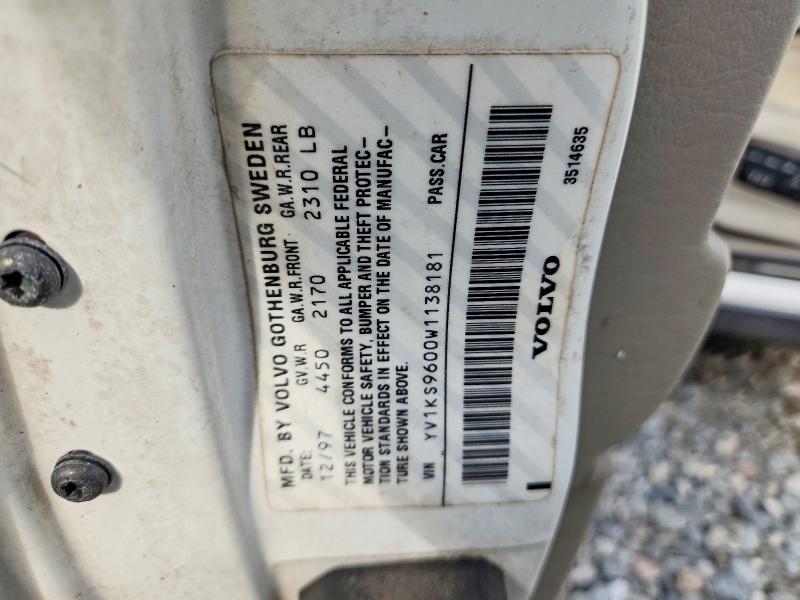 1998 Volvo S90 მანქანა იყიდება აუქციონზე, vin: YV1KS9600W1138181, აუქციონის ნომერი: 64831806