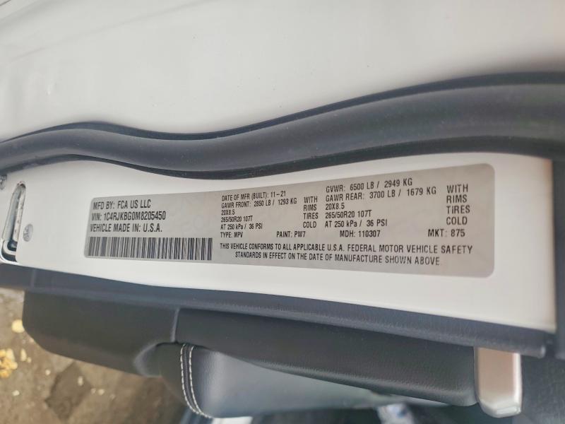 64284796 :رقم المزاد ، 1C4RJKBG0M8205450 vin ، 2021 Jeep Grand Cherokee مزاد بيع