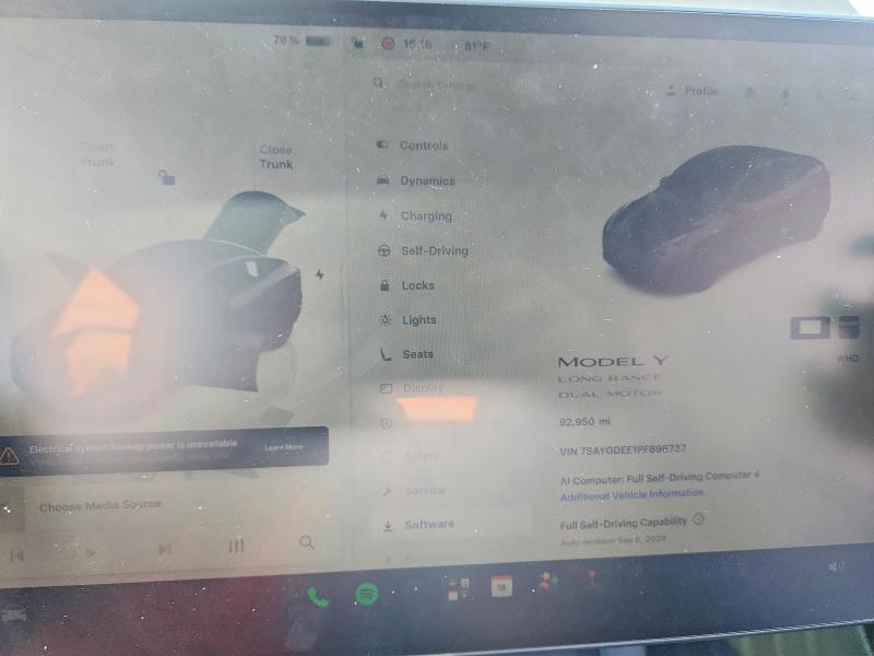 Aukcja sprzedaży 2023 Tesla Model Y, vin: 7SAYGDEE1PF896737, numer aukcji: 65102886