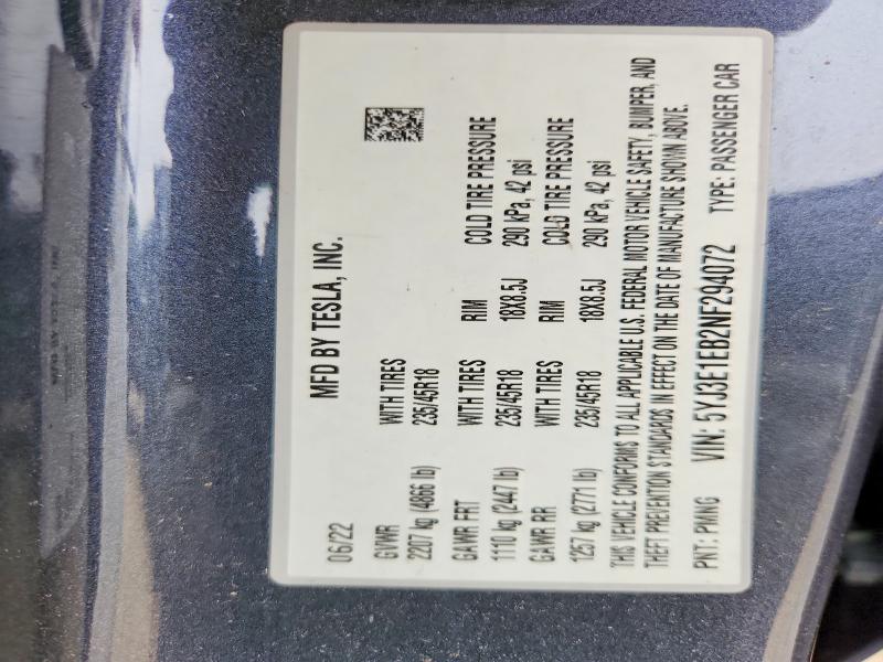 Aukcja sprzedaży 2022 Tesla Model 3, vin: 5YJ3E1EB2NF294072, numer aukcji: 63359246
