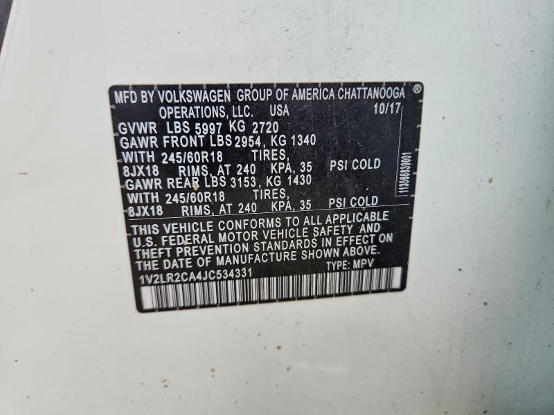 Продаж на аукціоні авто 2018 Volkswagen Atlas, vin: 1V2LR2CA4JC534331, номер лоту: 66926966