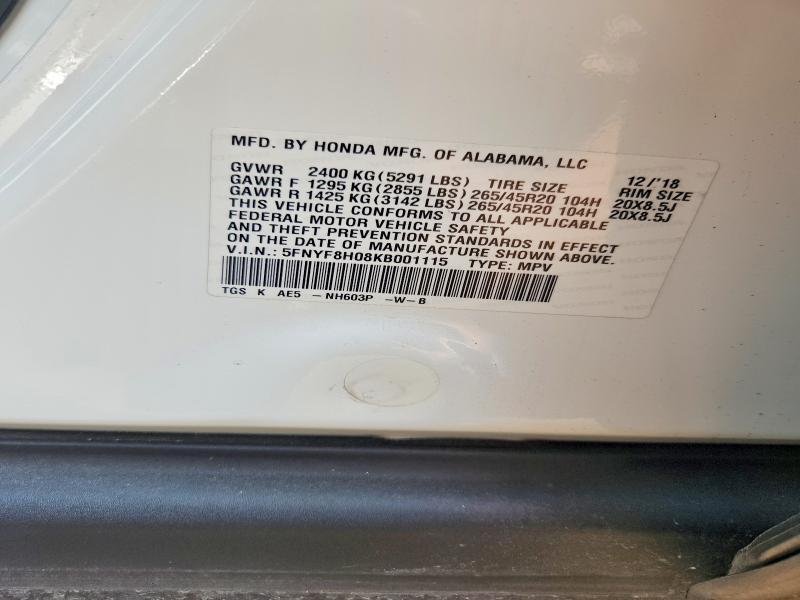 2019 Honda Passport მანქანა იყიდება აუქციონზე, vin: 5FNYF8H08KB001115, აუქციონის ნომერი: 65982386