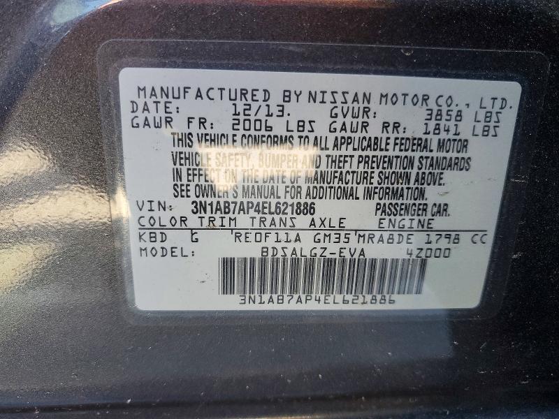 65870636 :رقم المزاد ، 3N1AB7AP4EL621886 vin ، 2014 Nissan Sentra مزاد بيع